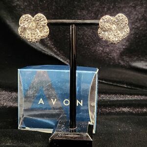 Pave Flower Earrings Avon Marcasite Silver Tone Post Pierced Ears VTG Jewelry